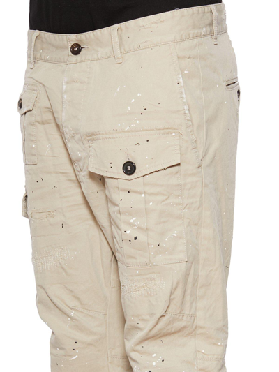 Shop Dsquared2 Paint Splatter-printed Straight Leg Cargo Trousers In Neutrals