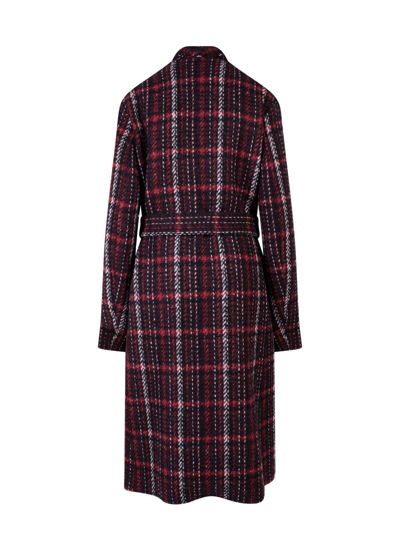 Marni Reversible Madras Coat With Double Belt In Red/black