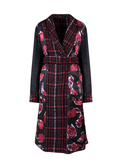 Marni Reversible Madras Coat With Double Belt In Red/black
