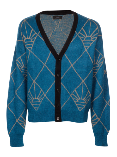 Shop Paccbet Men Logo Cardigan Knit In Blue