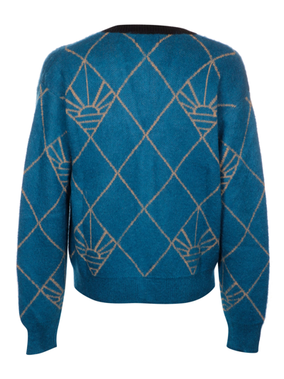 Shop Paccbet Men Logo Cardigan Knit In Blue