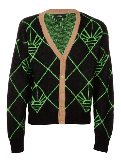 Shop Paccbet Men Logo Cardigan Knit In Green