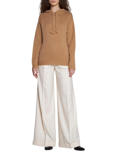 Shop Max Mara Ribbed Knitted Hoodie In Cammello