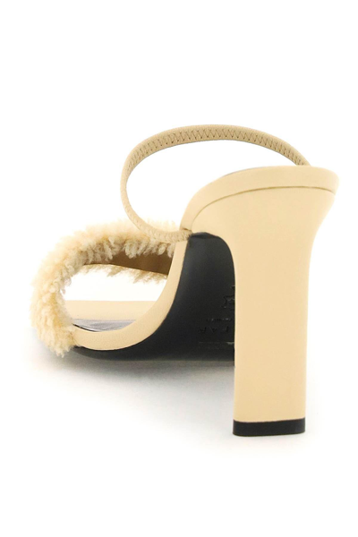 By Far Heeled Mules With Wool Detail In Sabbia