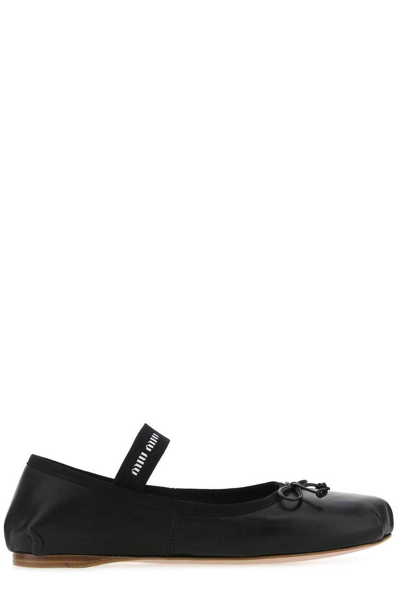 Shop Miu Miu Logo Embroidered Ballet Flats In Nero