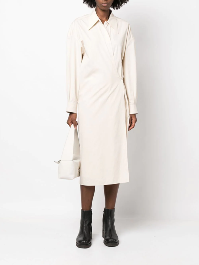 Lemaire Twisted Cotton Poplin Midi Shirt Dress In White