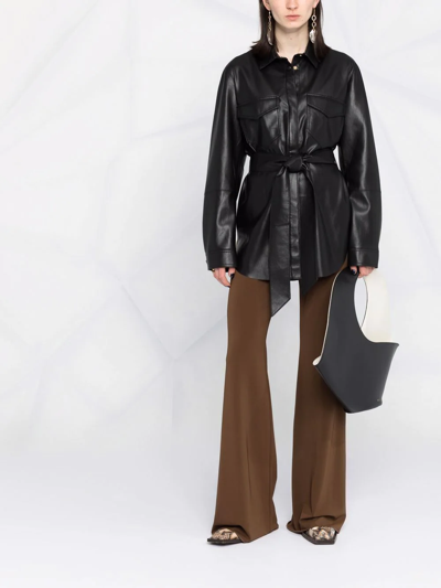 Nanushka Vegan-leather Belted Oversize Shirt In Black