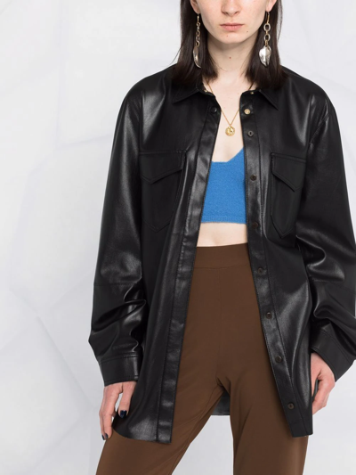 Nanushka Vegan-leather Belted Oversize Shirt In Black