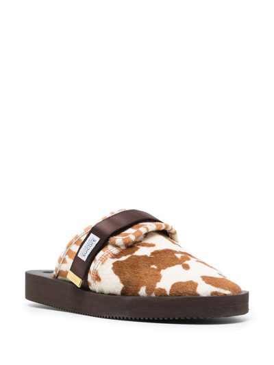 Shop Suicoke Mix-print Calf-hair Sandals In Brown