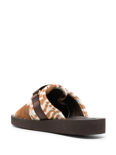 Shop Suicoke Mix-print Calf-hair Sandals In Brown