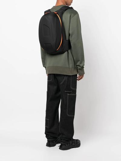 Diesel Embossed-logo Zipped Backpack In Black