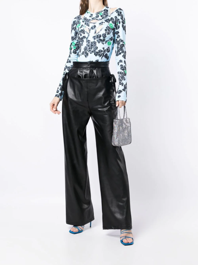 Natasha Zinko Rose-print Long-sleeved Bodysuit In Blue