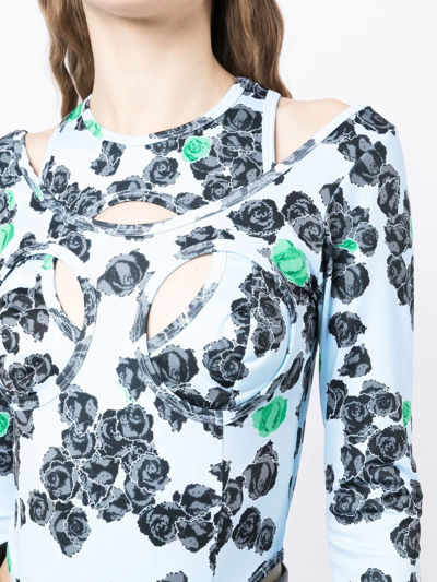 Natasha Zinko Rose-print Long-sleeved Bodysuit In Blue