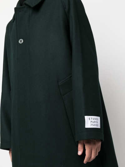 Shop Etudes Studio Logo-patch Single-breasted Coat In Green