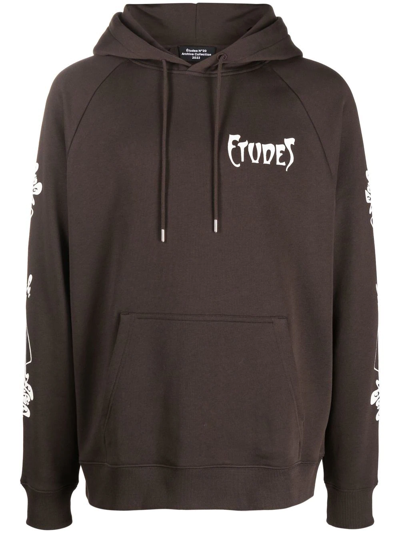 Shop Etudes Studio Racing Paris Logo-print Hoodie In Brown