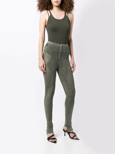 Shop Dion Lee Intarsia-knit Slim-cut Trousers In Green