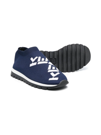 Kenzo Logo-jacquard Sock-style Sneakers In Blue