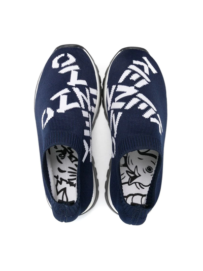 Shop Kenzo Logo-jacquard Sock-style Sneakers In Blue