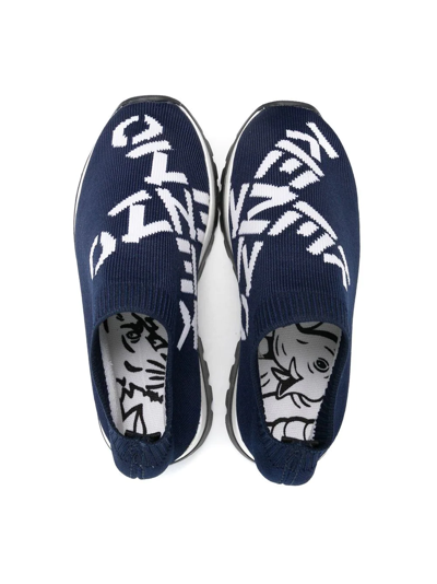 Kenzo Logo-jacquard Sock-style Sneakers In Blue