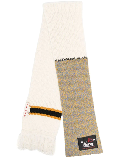 Shop Marni Fringed-edge Knitted Scarf In Neutrals
