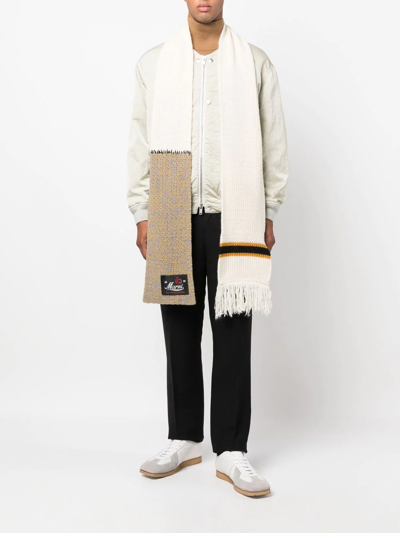 Shop Marni Fringed-edge Knitted Scarf In Neutrals