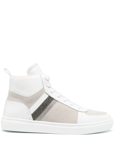 Shop Fabiana Filippi Bead-embellished High-top Sneakers In White