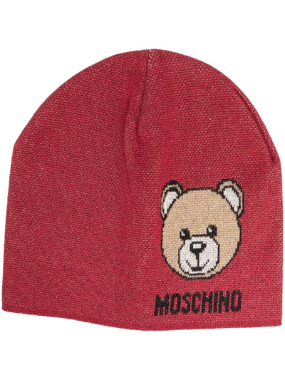 Shop Moschino Logo Intarsia-knit Beanie In Red