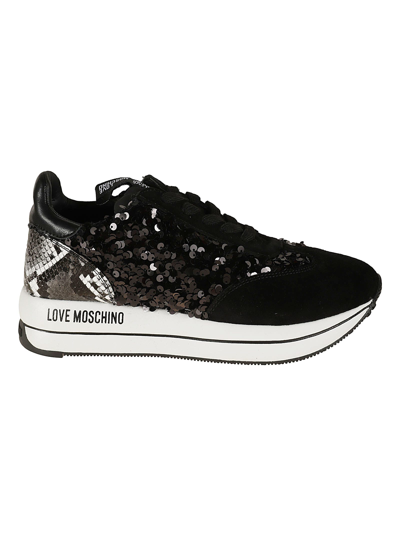 Shop Love Moschino Sequined Sneakers In Black