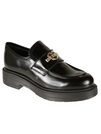 Shop Love Moschino Logo Platform Loafers In Black