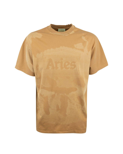 Shop Aries Logo-printed Crewneck T-shirt In Camel