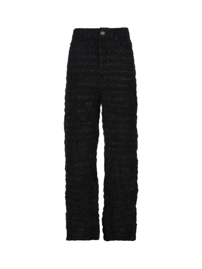 Shop Balenciaga Tweed Metallic Thread Trousers In Nero