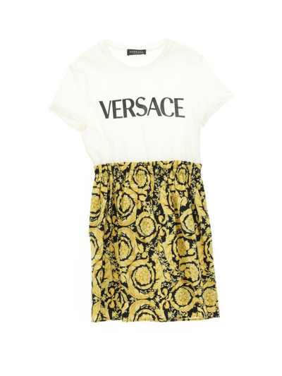 Shop Versace Baroque Printed T-shirt Dress In Bianco E Nero