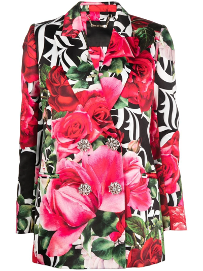 Shop Philipp Plein Romance Floral-print Blazer In Black