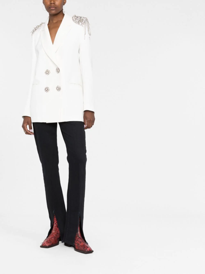 Shop Philipp Plein Crystal-embellished Double-breasted Blazer In White