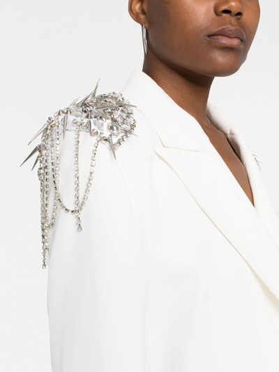 Philipp Plein Crystal-embellished Double-breasted Blazer In White