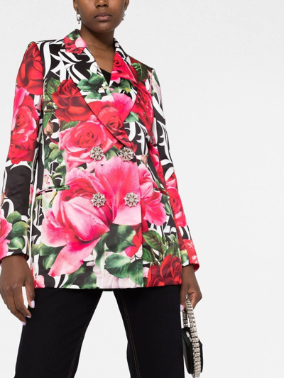 Shop Philipp Plein Romance Floral-print Blazer In Black