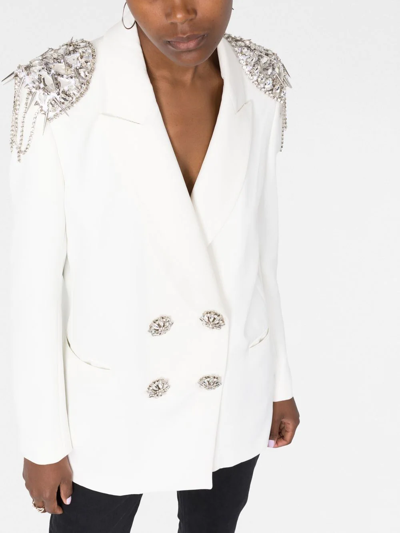 Shop Philipp Plein Crystal-embellished Double-breasted Blazer In White