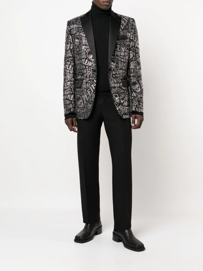 Philipp Plein Logo-embellished Single-breasted Blazer In Black