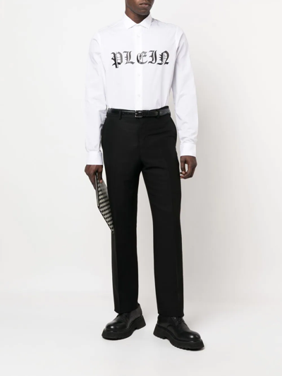 Shop Philipp Plein Logo-print Long-sleeve Shirt In White