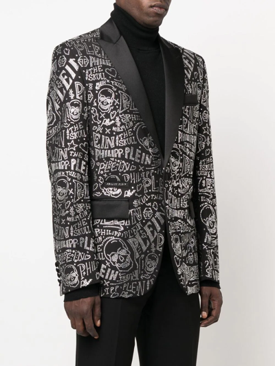 Philipp Plein Logo-embellished Single-breasted Blazer In Black