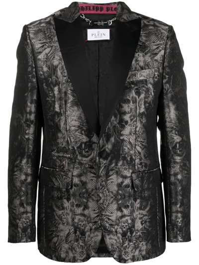 Shop Philipp Plein Gothic Plein Jacquard Blazer In Black