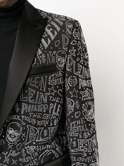 Philipp Plein Logo-embellished Single-breasted Blazer In Black