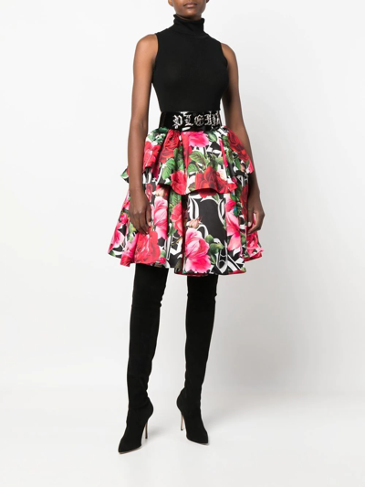 Shop Philipp Plein Blossom Floral-print Skirt In Black