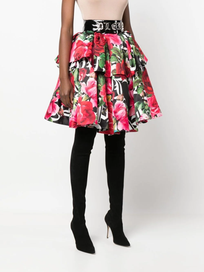 Philipp Plein Blossom Floral-print Skirt In Black