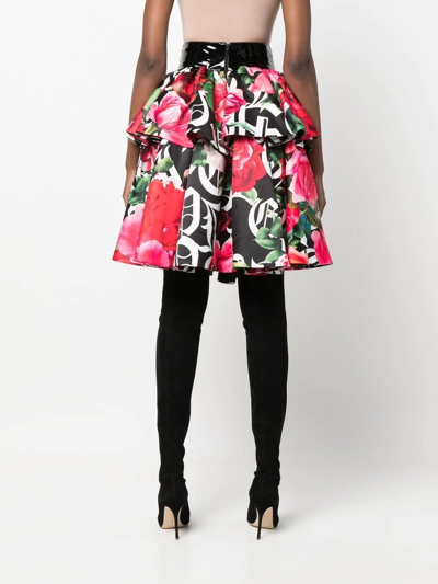 Shop Philipp Plein Blossom Floral-print Skirt In Black