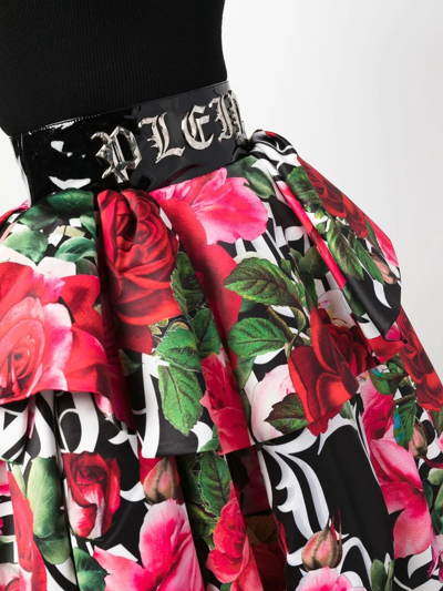 Shop Philipp Plein Blossom Floral-print Skirt In Black