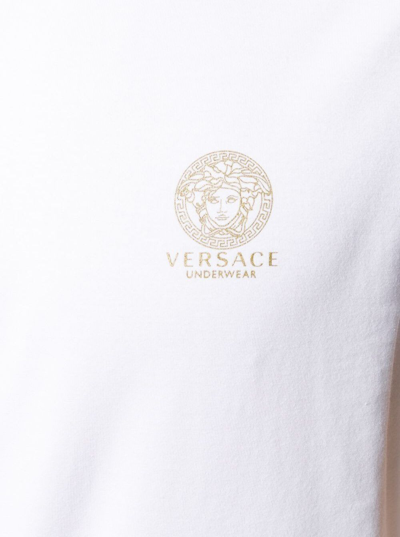 Shop Versace Mans Set Of Two White Cotton Crew Neck T-shirts With Logo