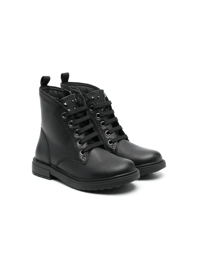 Geox Lace-up Leather Boots In Black