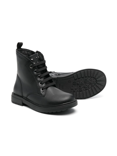 Geox Lace-up Leather Boots In Black