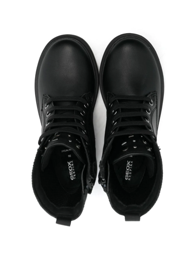 Geox Lace-up Leather Boots In Black